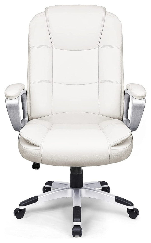 White Leather Executive Chair With Lumbar Support