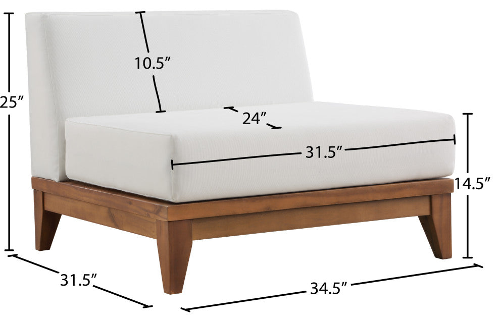 Rio Water Resistant Fabric  Modular Patio Armless Chair, Off White