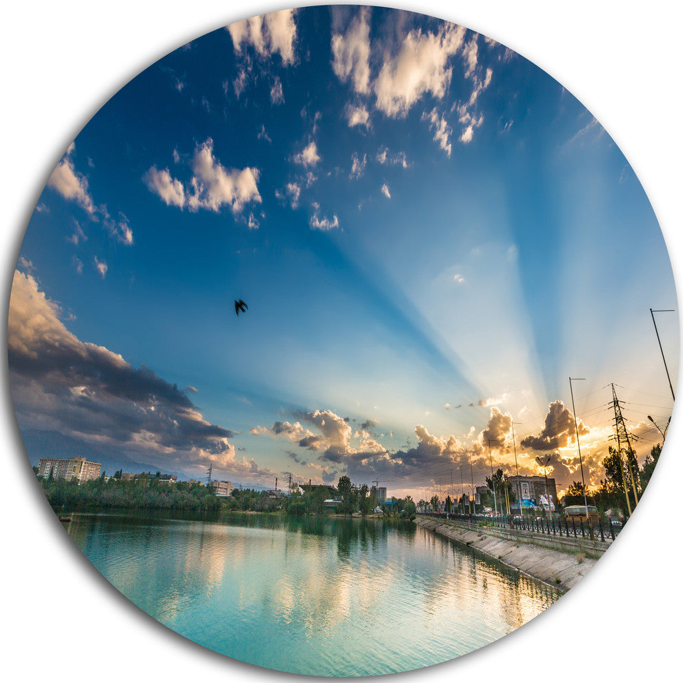 Moving Clouds Over Lake, Landscape Photo Round Wall Art, 11"