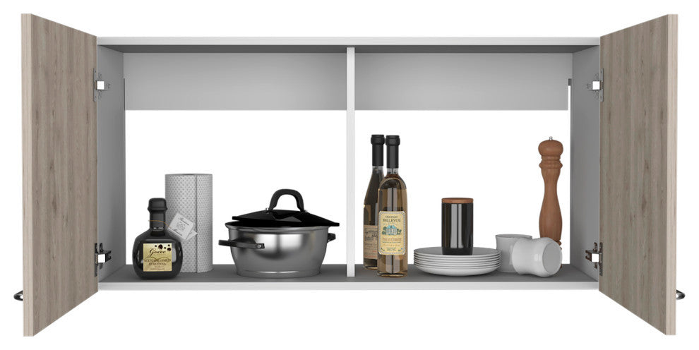 Oklahoma Wall Cabinet with 2 Inner Shelves, White/ Light Gray