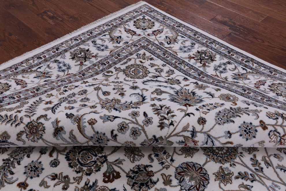 8' 11" X 12' 3" Hand-Knotted Persian Nain Wool and Silk Rug Q9350