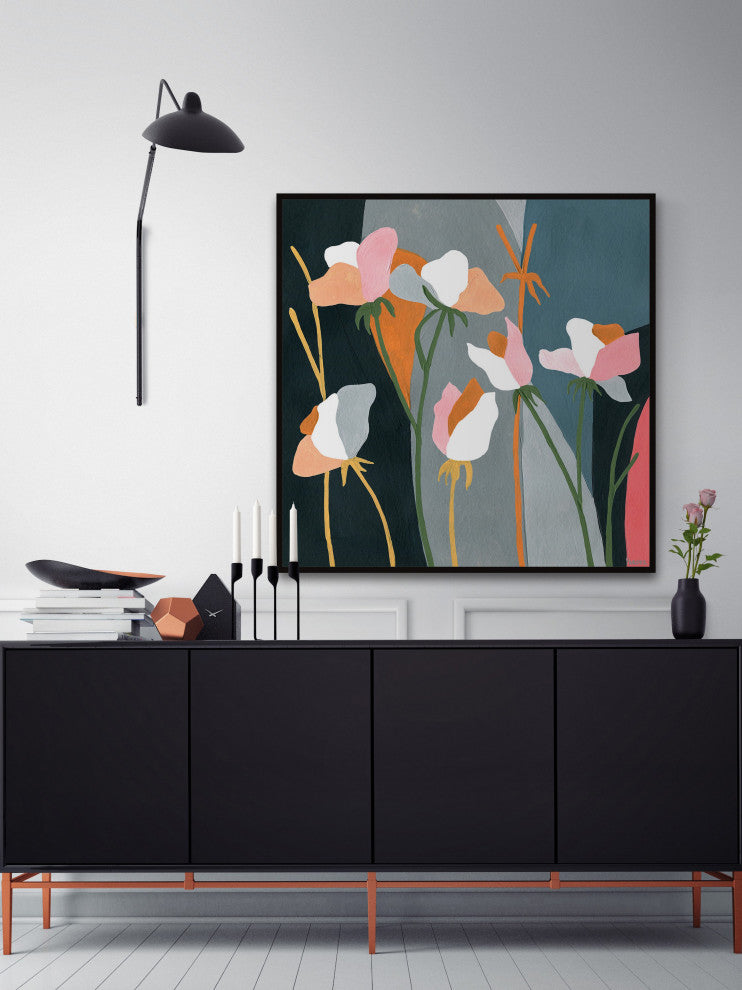"Flourishing Flowers" Floater Framed Painting Print on Canvas