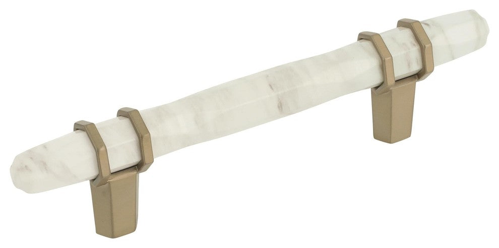 Carrione Cabinet Pull, Marble White/Golden Champagne, 3-3/4" Center-to-Center