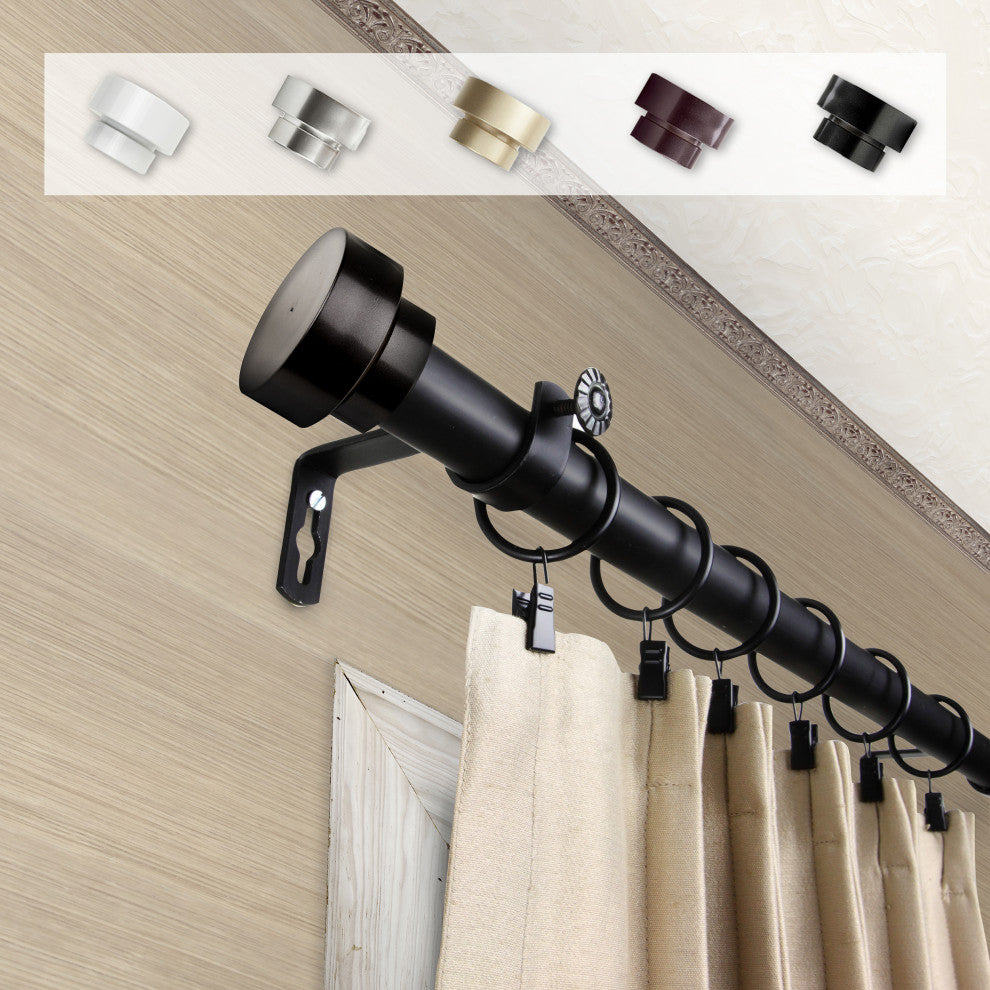 Bonnet 1" Curtain Rod, Black, 28-48"