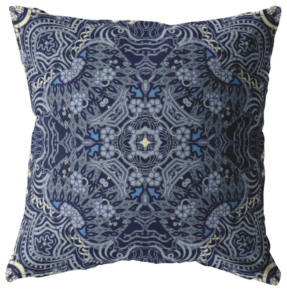 18" Indigo Boho Ornate Suede Throw Pillow