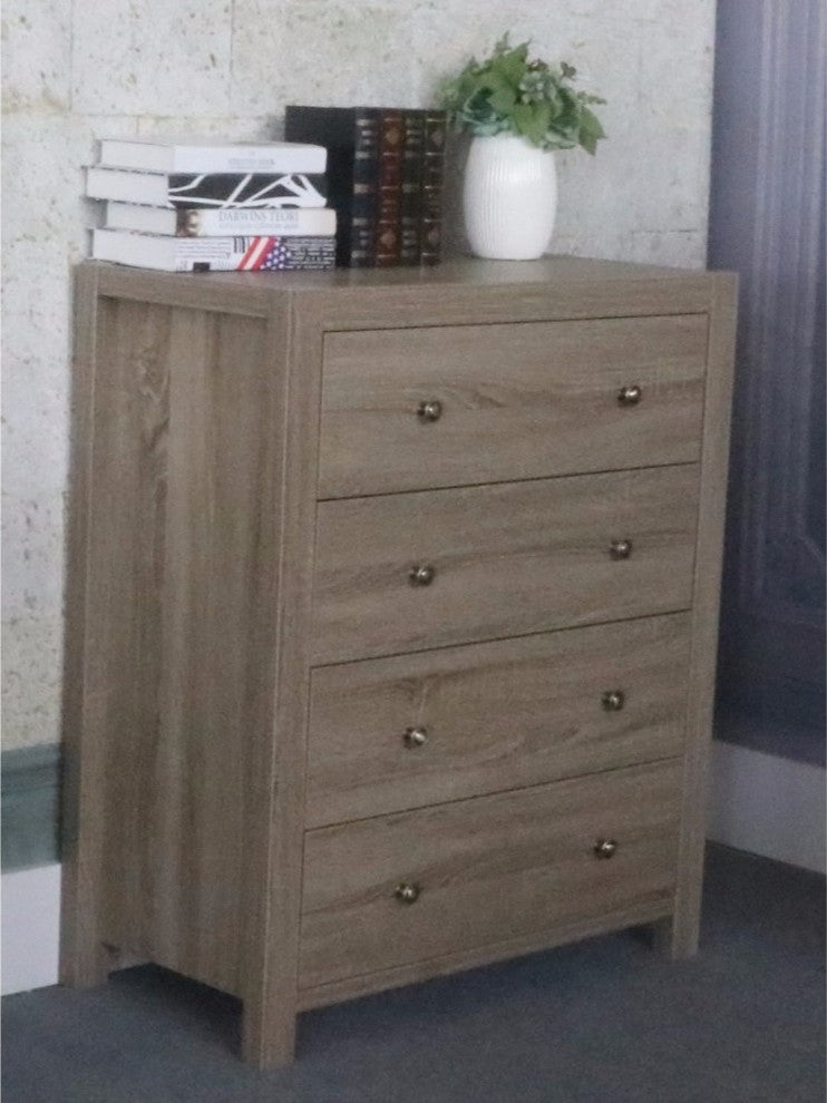 Commodious Brown Finish 4 Drawers Chest With Brass Knob.
