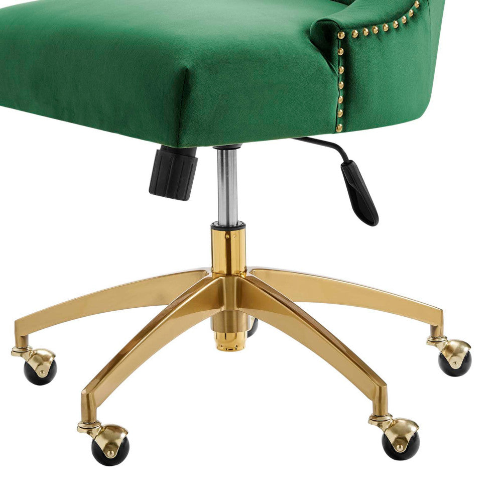 Computer Work Desk Tufted Chair, Velvet, Gold Green, Home Business Office