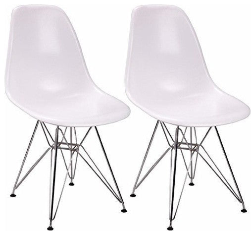 White, Chromed Steel Legs Eiffel Dining Room Chair, Set of 2