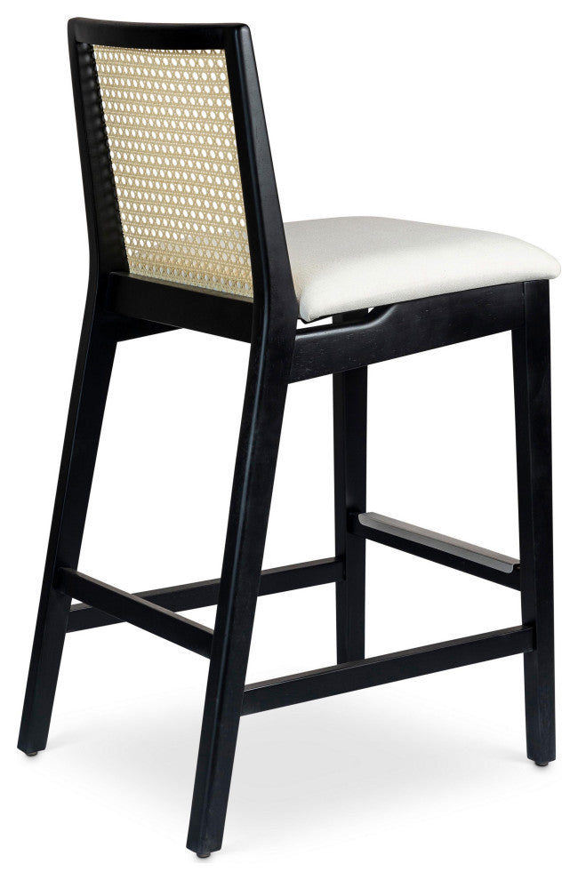 Modern Brazilian, Nardia, Cane Bar Stool, Ebano/Natural/Alabaster