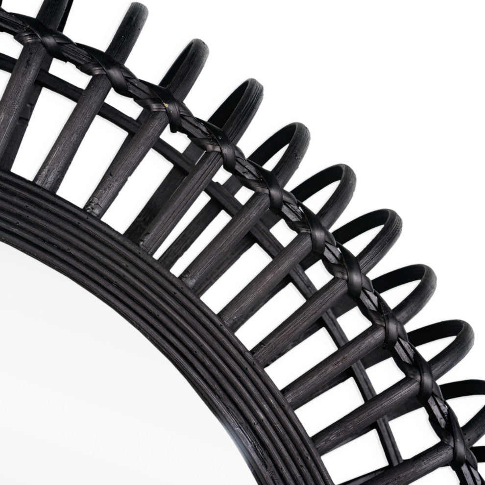 Reina 31" Black Bamboo Round Wall Mirror