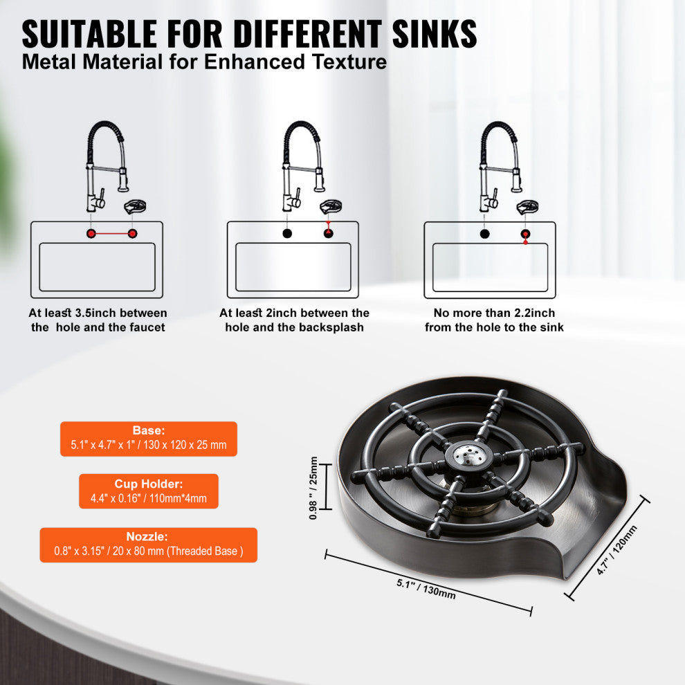 VEVOR Glass Rinser 10-Hole 360Â° Rotating Stainless Steel Washer ABS Cup Holder