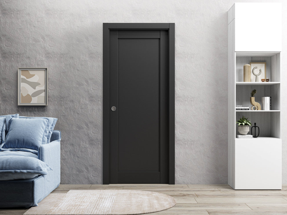 Slab Barn Door 42 x 84, Quadro 4111 Matte Black, Sliding