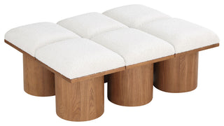 Pavilion Boucle Fabric Upholstered 6-Piece Modular Bench, Cream, Walnut Finish