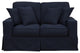 Box Cushion Track Arm Loveseat Fabric Navy Blue