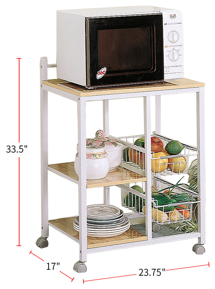 3-Shelf Kitchen Cart, Natural Brown and White
