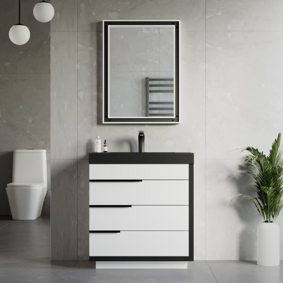 The Wilson Bathroom Vanity, White, 30", Single Sink, Freestanding