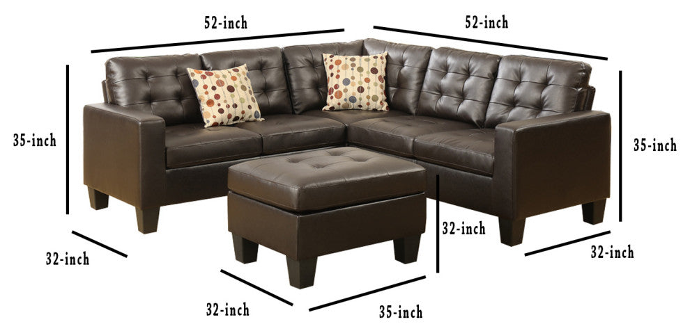 Benzara BM168742 Bonded Leather 4 Pieces Sectional With Cocktail Ottoman Brown