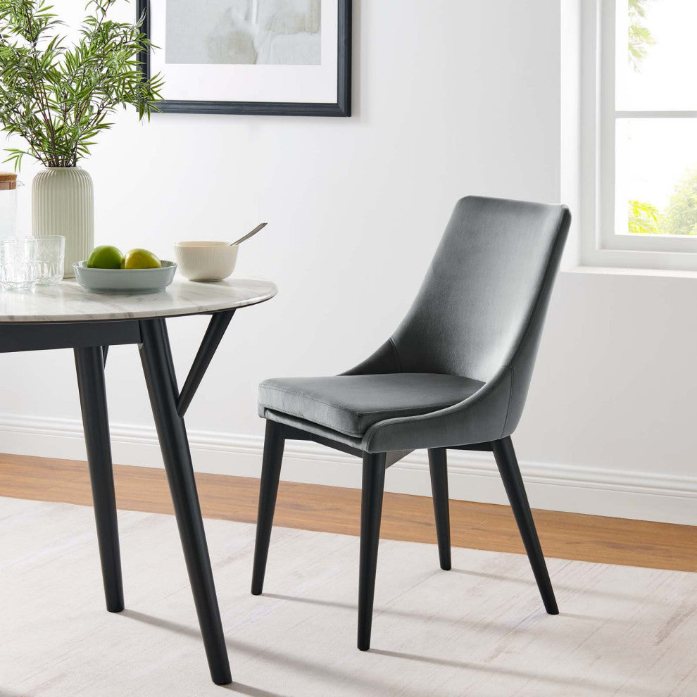 Side Dining Chair, Gray, Velvet, Modern, Kitchen Cafe Bistro Hospitality