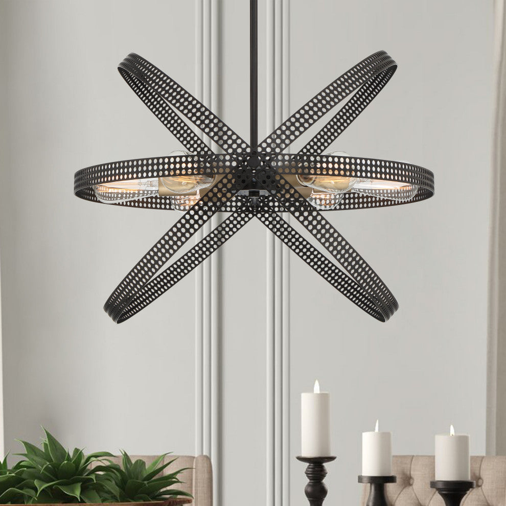 6-Light Unique Globe Pendant, Classic Black/Brass Dust