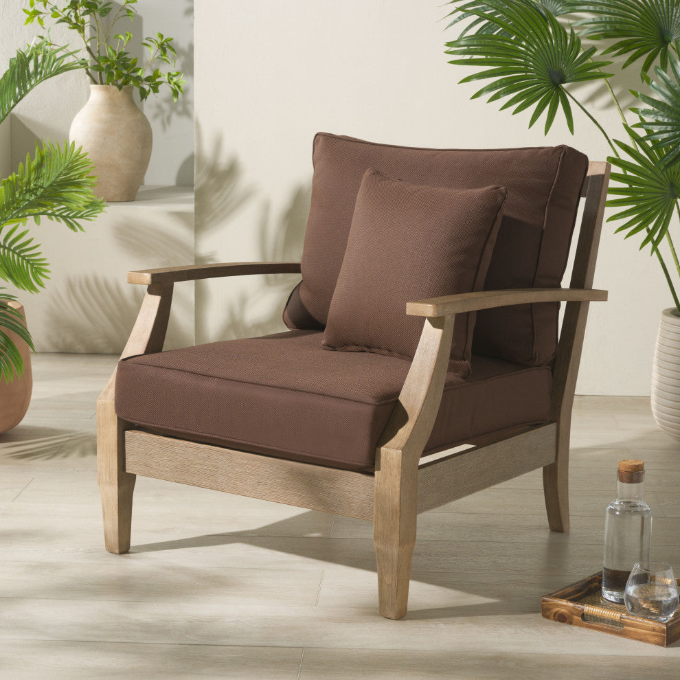 Safavieh Couture Martinique Wood Patio Armchair, Natural/Dark Brown
