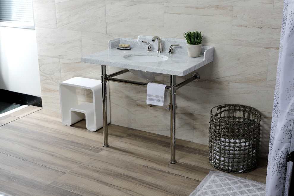 Kingston Brass LMS3622M86ST 36" Carrara Marble Console Sink, Legs
