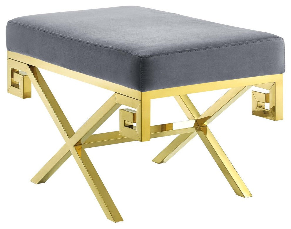 Gold Gray Rove Velvet Performance Velvet Bench