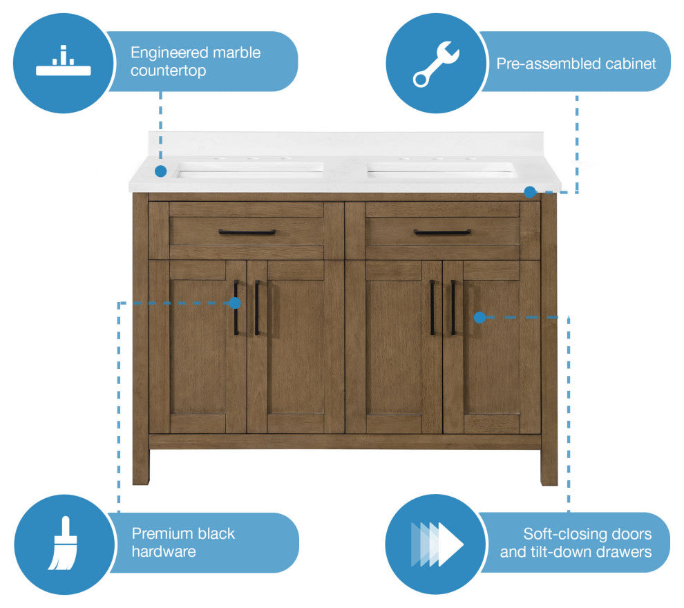 OVE Decors Tahoe 48" Double Sink Bathroom Vanity, Almond Latte