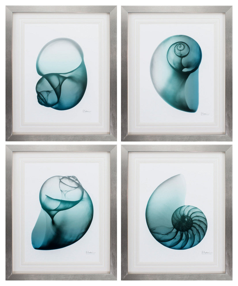 HomeRoots 26" X 32" Silver Frame Blue Shell, Set of 4