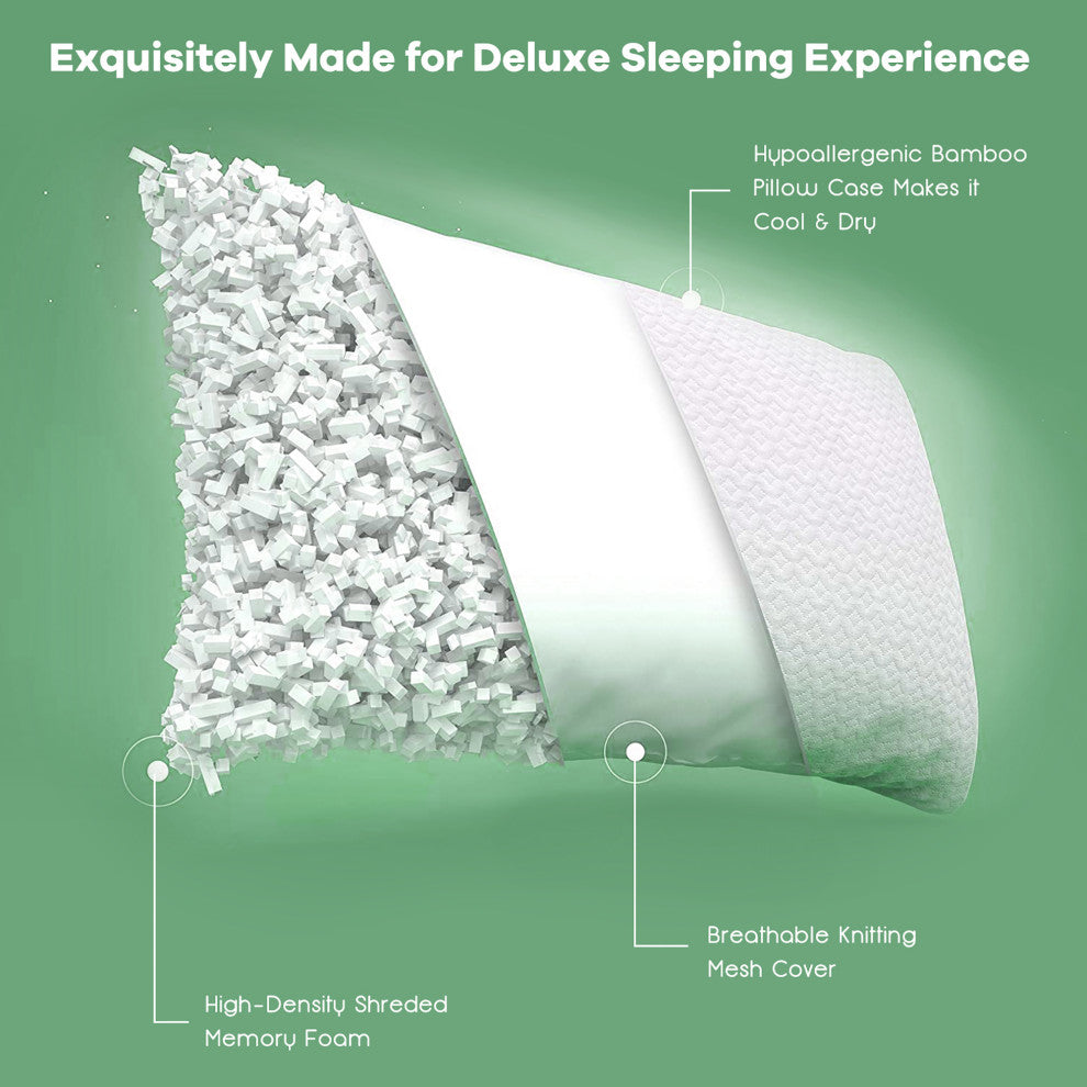 Costway 2Pack Shredded Memory Foam Bed Pillows Bamboo Cooling Cover 28''x18''