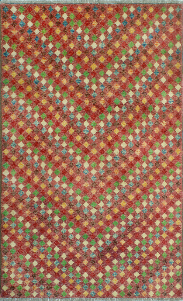Balochi Bella Rose/Green Rug, 4'11x8'0