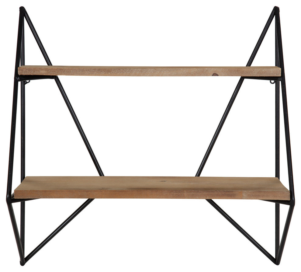 Melita 2-Tier Wood and Metal Wall Shelf, Rustic Brown/Black