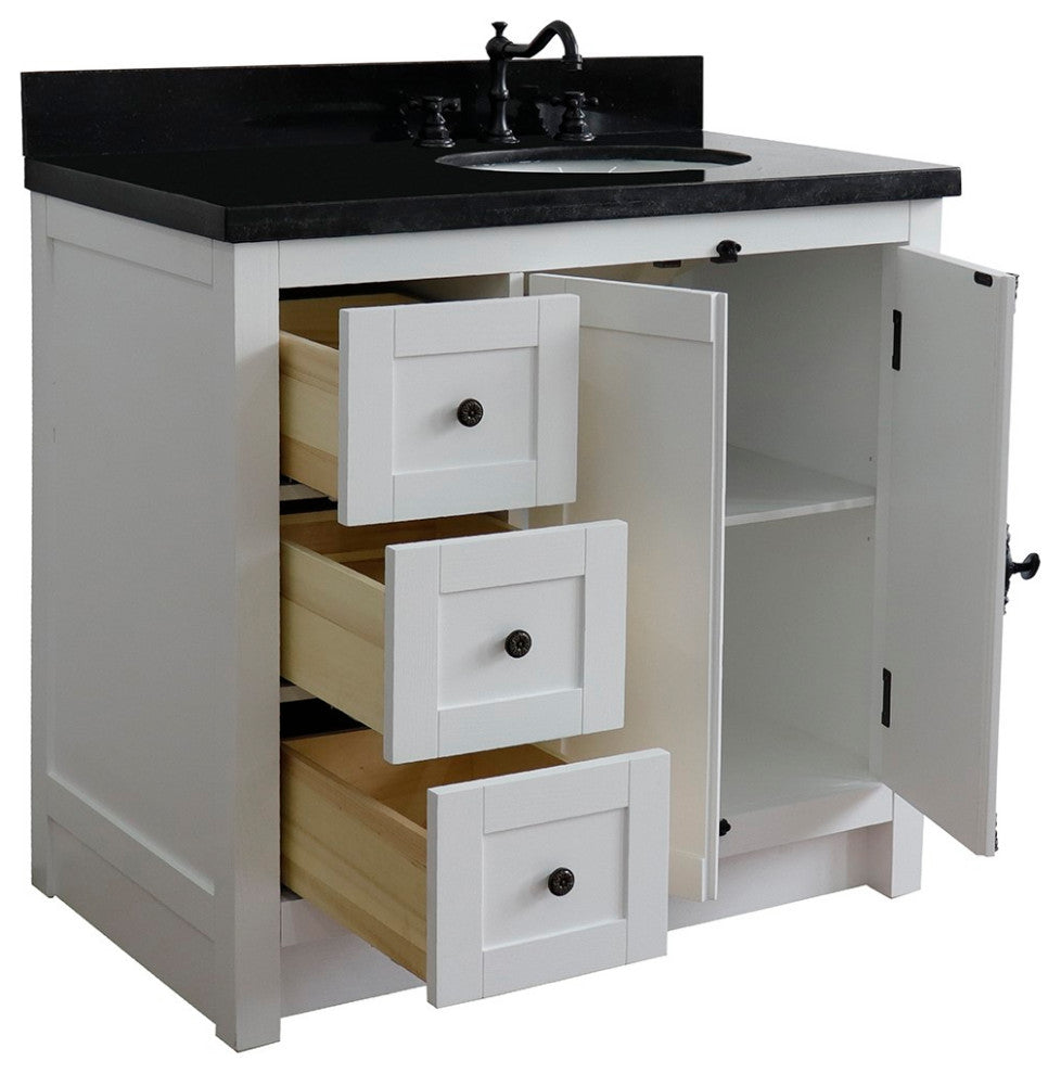 37" Vanity, Glacier Ash, Black Galaxy Top, Right Doors/Right Oval Sink