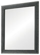 Cale 40 Inch Modern Portrait Mirror, Velvet Upholstery, Nailhead Trim, Gray
