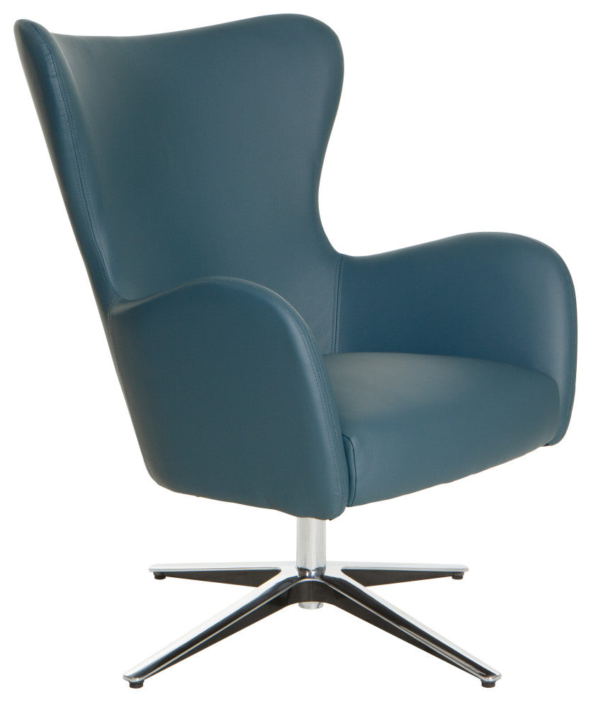 Wilma Swivel Armchair, Dillon Blue Faux Leather With 4 Star Aluminum Base