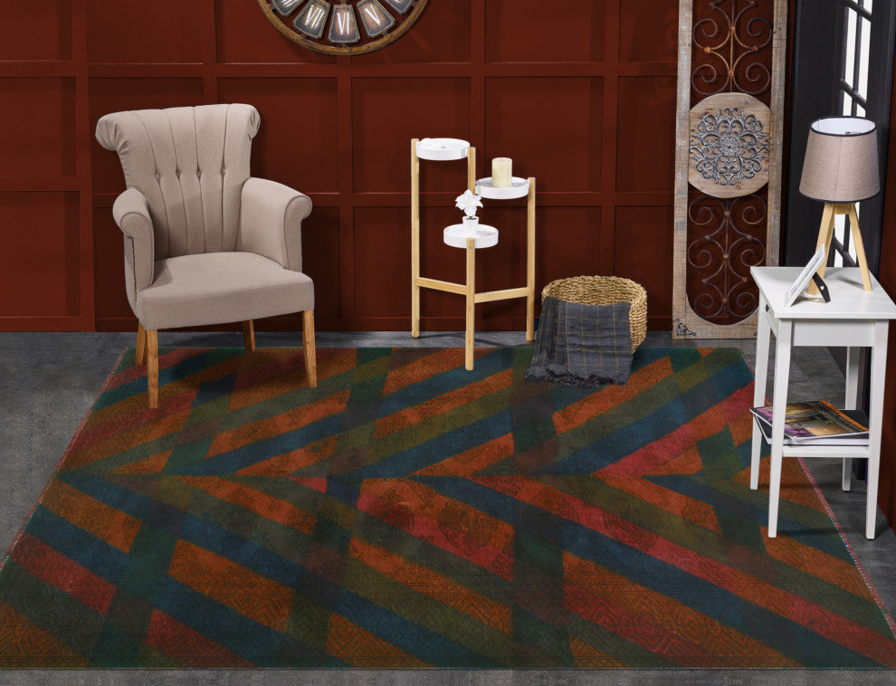 Vintage Rainbow-Dye Khaldun Rust/Blue Rug, 4'2 x 6'3