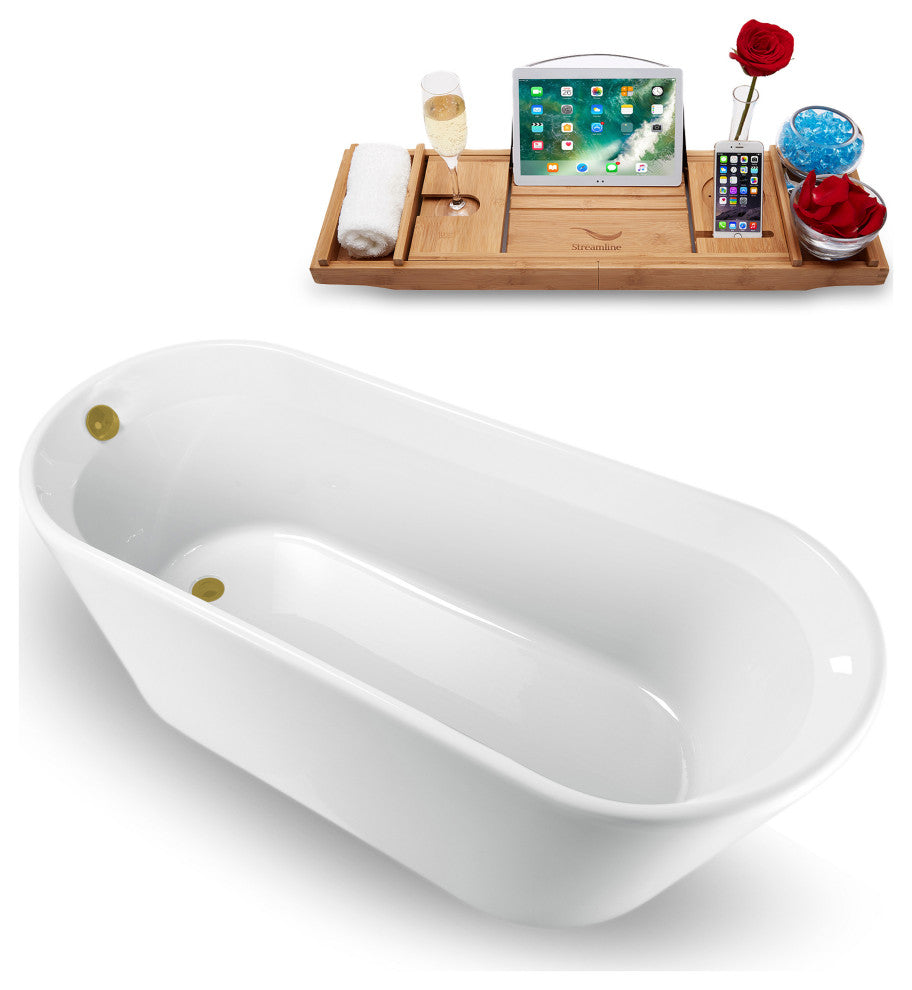 65" Streamline N1521BGL Freestanding Tub and Tray With Internal Drain