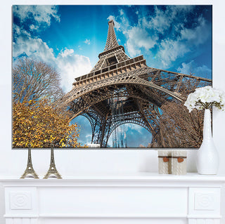 "Paris Eiffel Tower and Blue Paris Sky View" Cityscape Art, 60"x28", 1 Panel