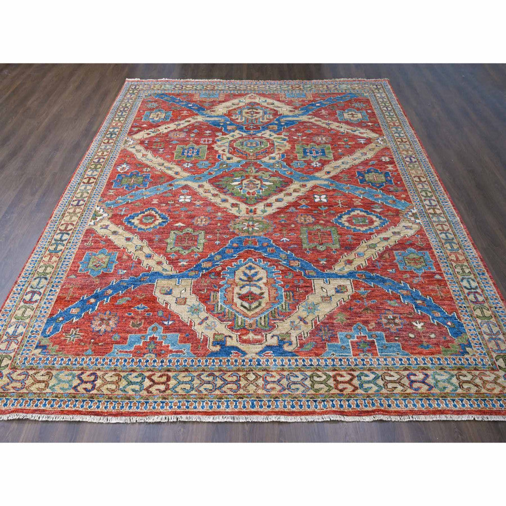 Red Heriz With All Over Design Soft Wool Hand Knotted Oversized Rug, 12'x14'10"