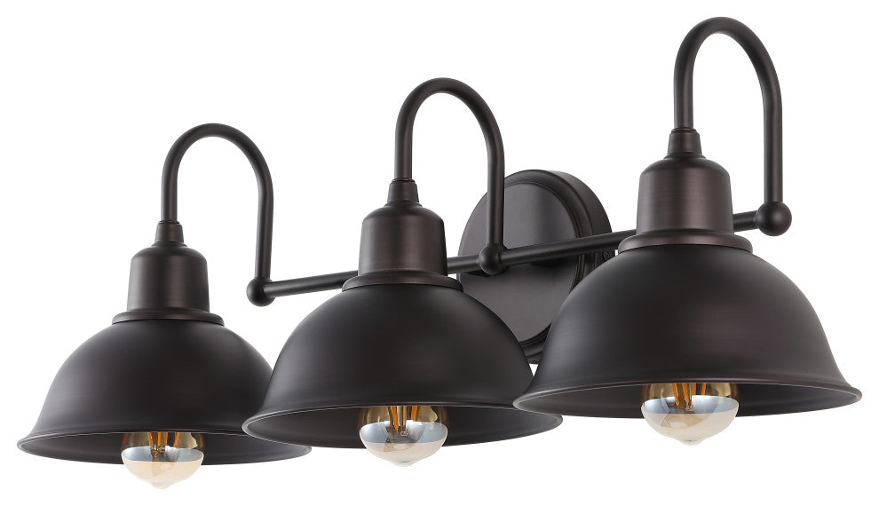 Frisco Farmhouse Industrial Iron LED Vanity, Oil Rubbed Bronze, 3-Light