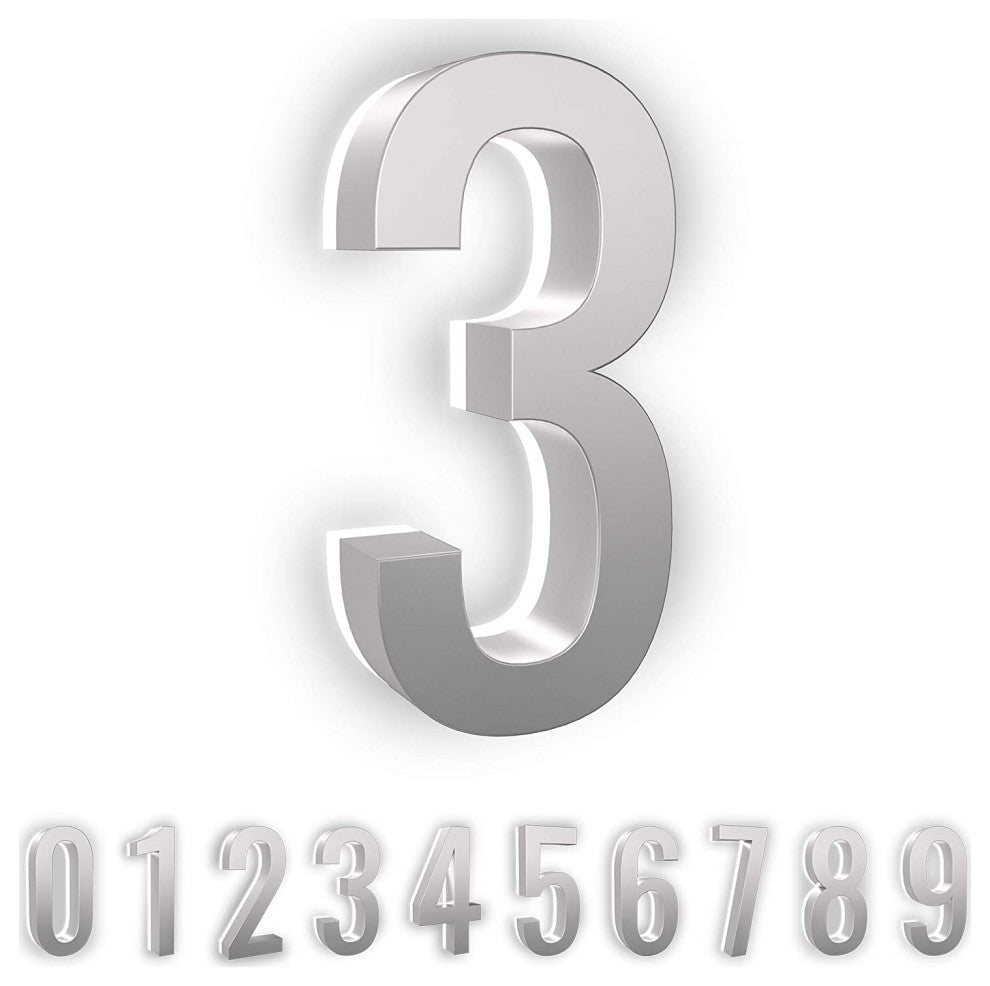 Address Numbers, 7-in. Durable ABS-Polymer, Silver, 3