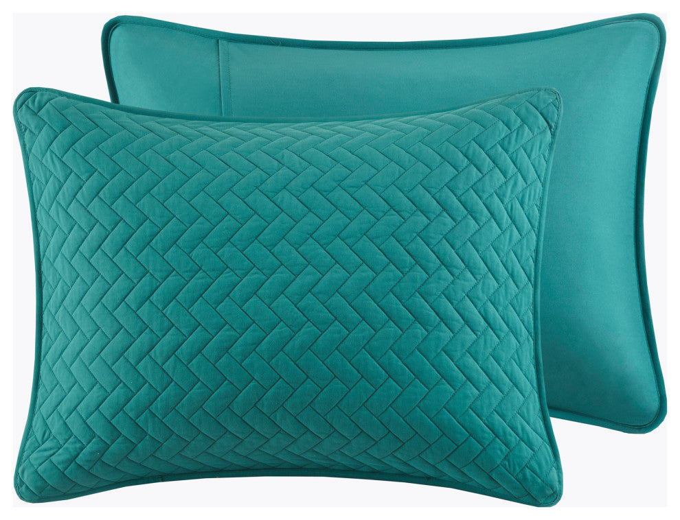 Hampton Hill Velvet Touch Herringbone Oversize 3-Piece Coverlet, Teal, Queen