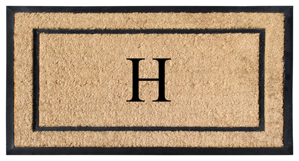 A1HC Rubber & Coir Large Outdoor Durable Monogrammed Doormat, 24"X39", Beige, H