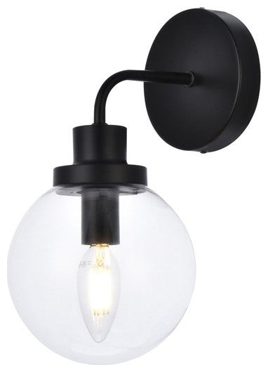 Helen 1-Light Bath Sconce, Black With Clear Shade