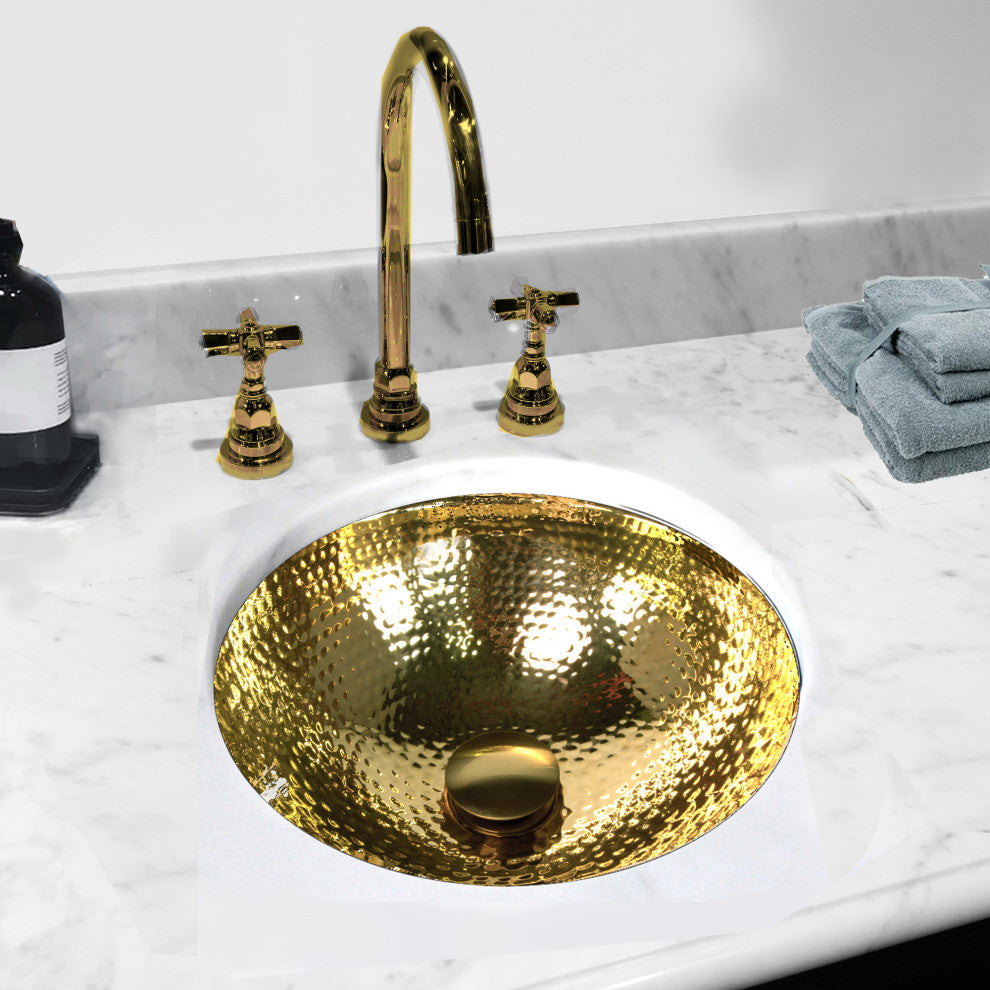 Nantucket Sinks Round Hand Hammered Brass Lavatory Sink