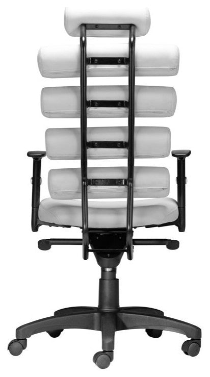 Modern Office Chair, Padded Seat & Unique Shaped Back With Lumbar Support, White