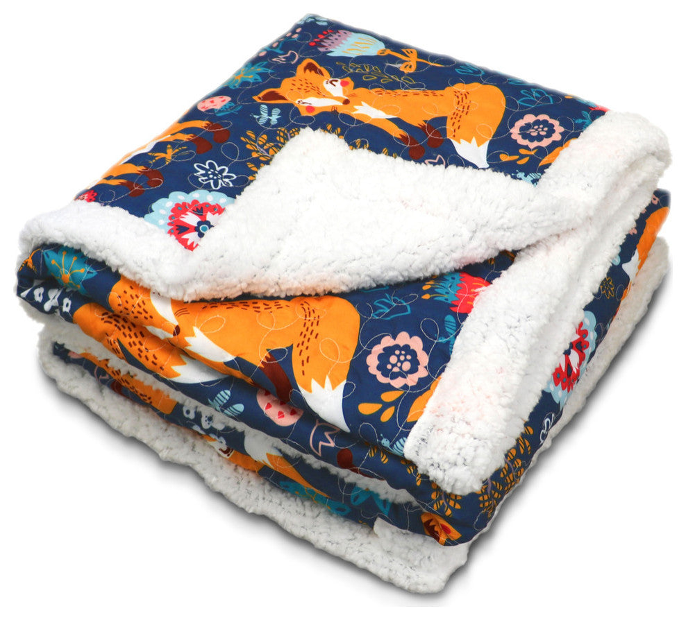 Pixie Fox Sherpa Throw 50x60, Navy