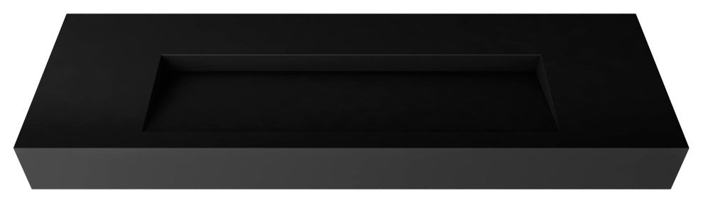 CastelloUSA Pyramid Solid Surface Wall Mounted Ramp Basin Sink, Black, 60", No Faucet Hole