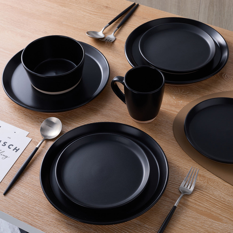 Stone Lain Jules Stoneware 32 Piece Dinnerware Set, Black