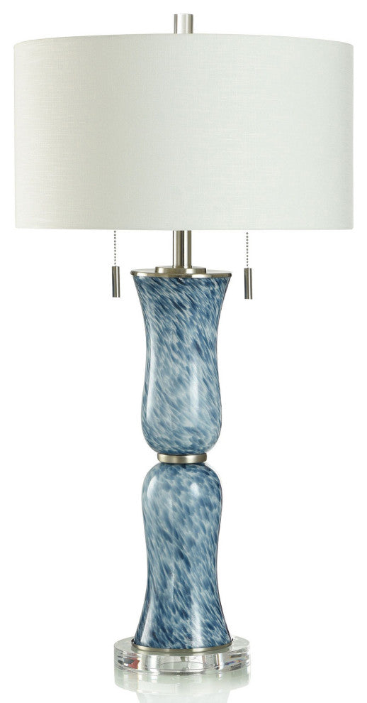 Blue Breeze Table Lamp Tortoise Hour Glass Patterned Body White Shade