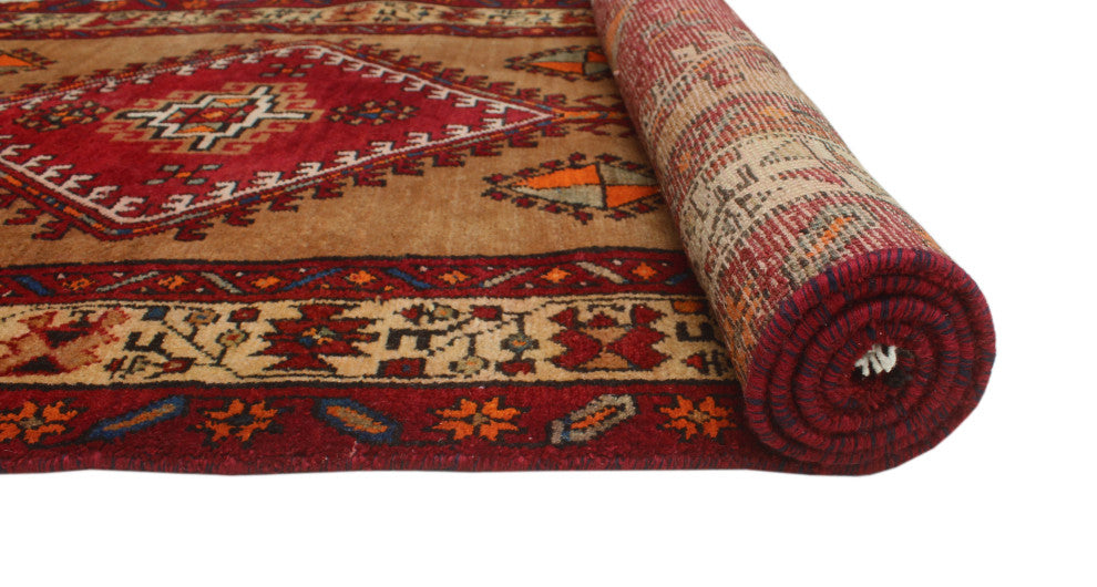 Semi Antique Huri Brown/Red Runner, 3'5x9'6